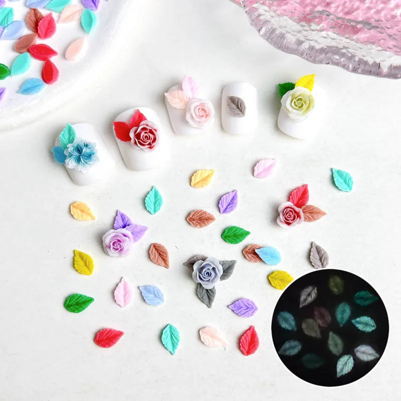 Luminous Simulation Leaves Manicure Figures Kids Diy Painting Toys Macaron Small Leaf False Nails Decor Charms Accessories Gift