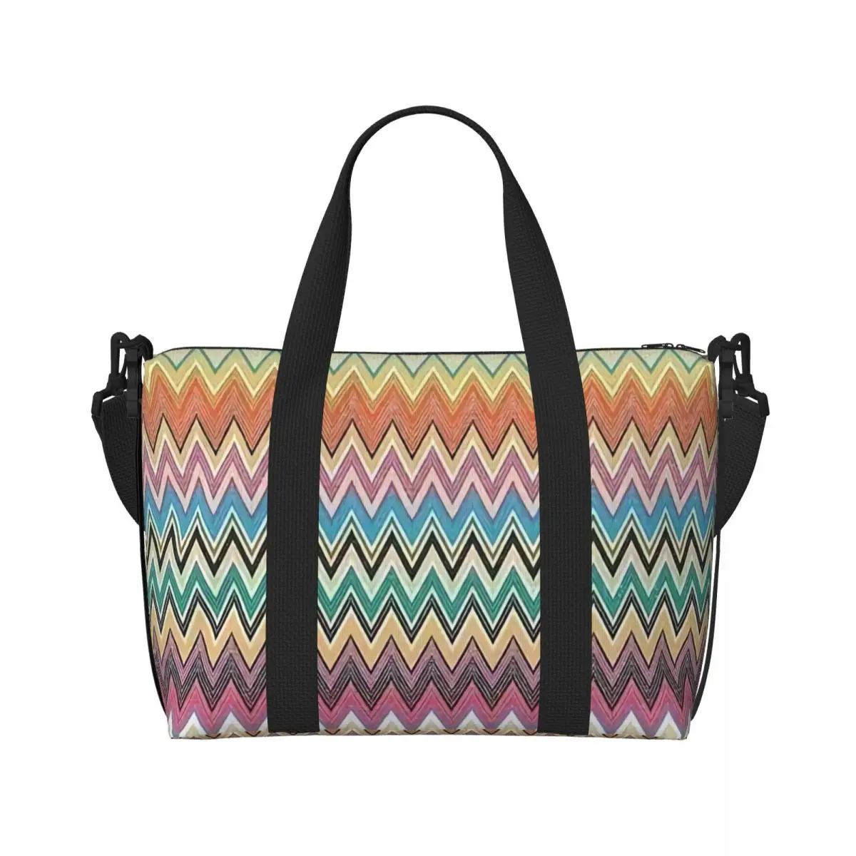 Custom Camouflage Home Zig Zag Tote Bag Women Large Capacity Modern Zigzag Pattern Gym Beach Shoulder Travel Bag