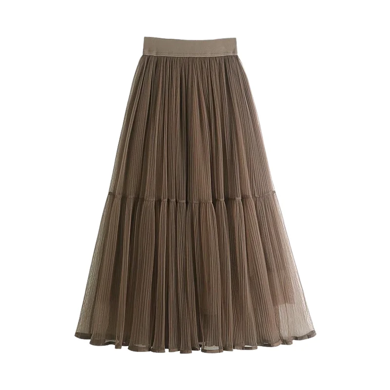 Summernew Women Clothing Frenchstyle Mesh Half Length Skirt With Hundred Fold Princess Eleganceversatile Medium Length Yarnskirt