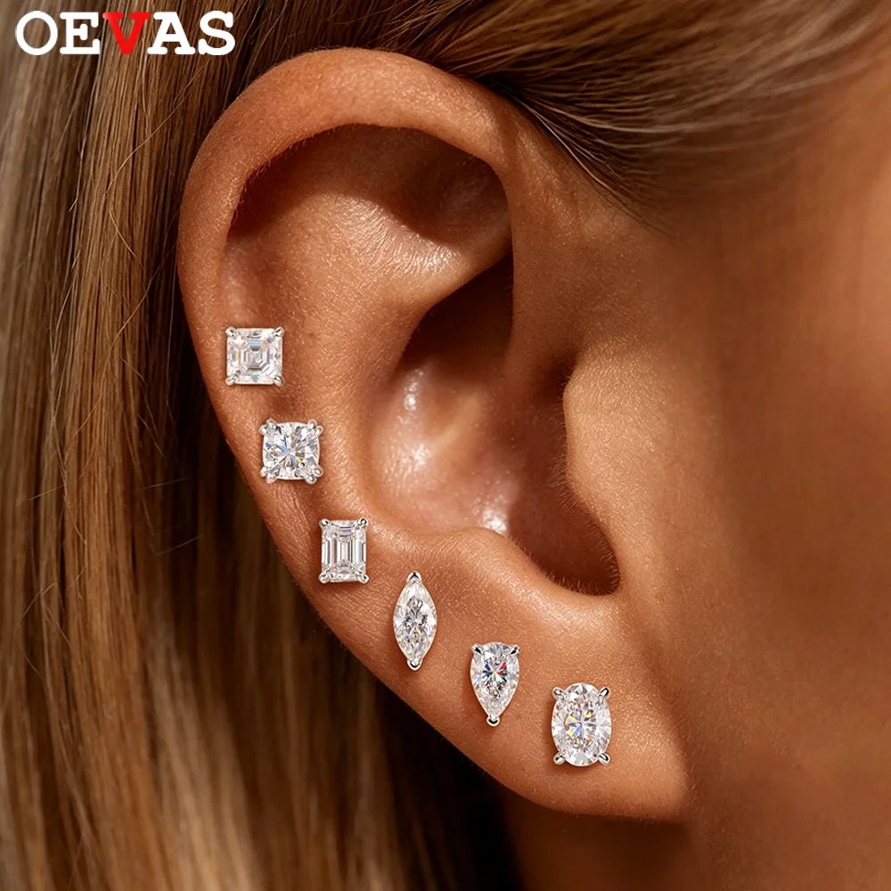 OEVAS D Color 1CT Moissanite Screw Earring for Women S925 Silver Muti Cut Lab Diamond Flat Back Piercing Stud Party Fine Jewelry