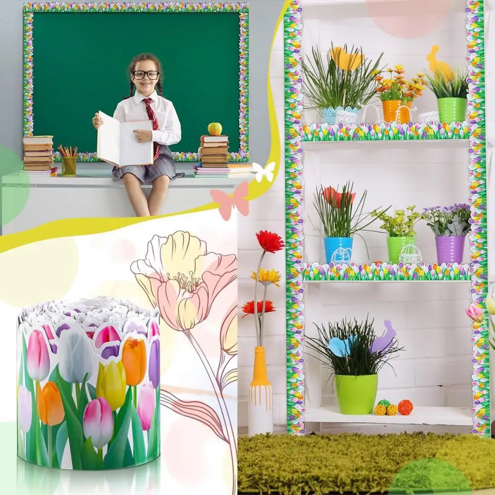 Adhesive Floral Bulletin Border Tulip Flower Trim Border School Classroom Blackboard Chalkboard Trim Border Decorative Paper