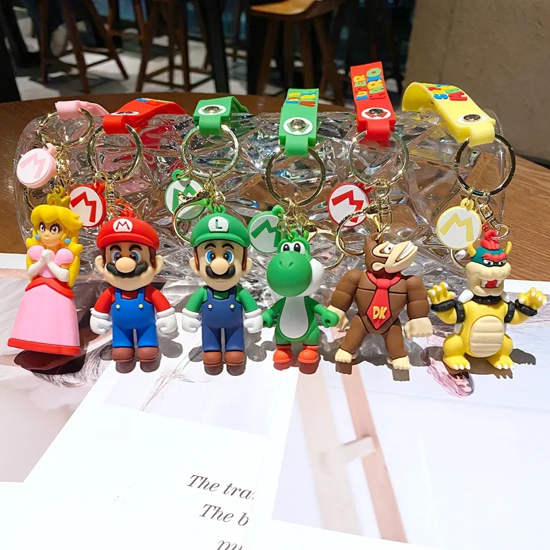 Cartoon Toys Super Mario Bros Keychain Accesorios Schoolbag Pendant Key Decoration Collection Ornament Kids Toys Birthday Gifts