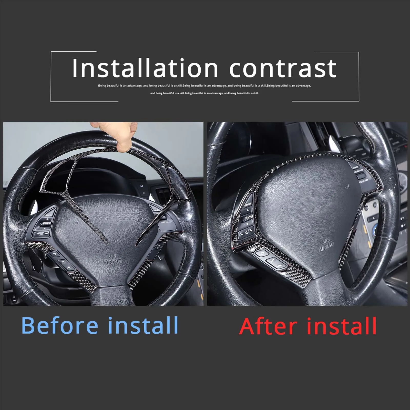 For 2007-2013 Infiniti G25 G35 G37 Soft Carbon Fiber Car Steering Wheel Button Frame Panel Trim Sticker Accessories