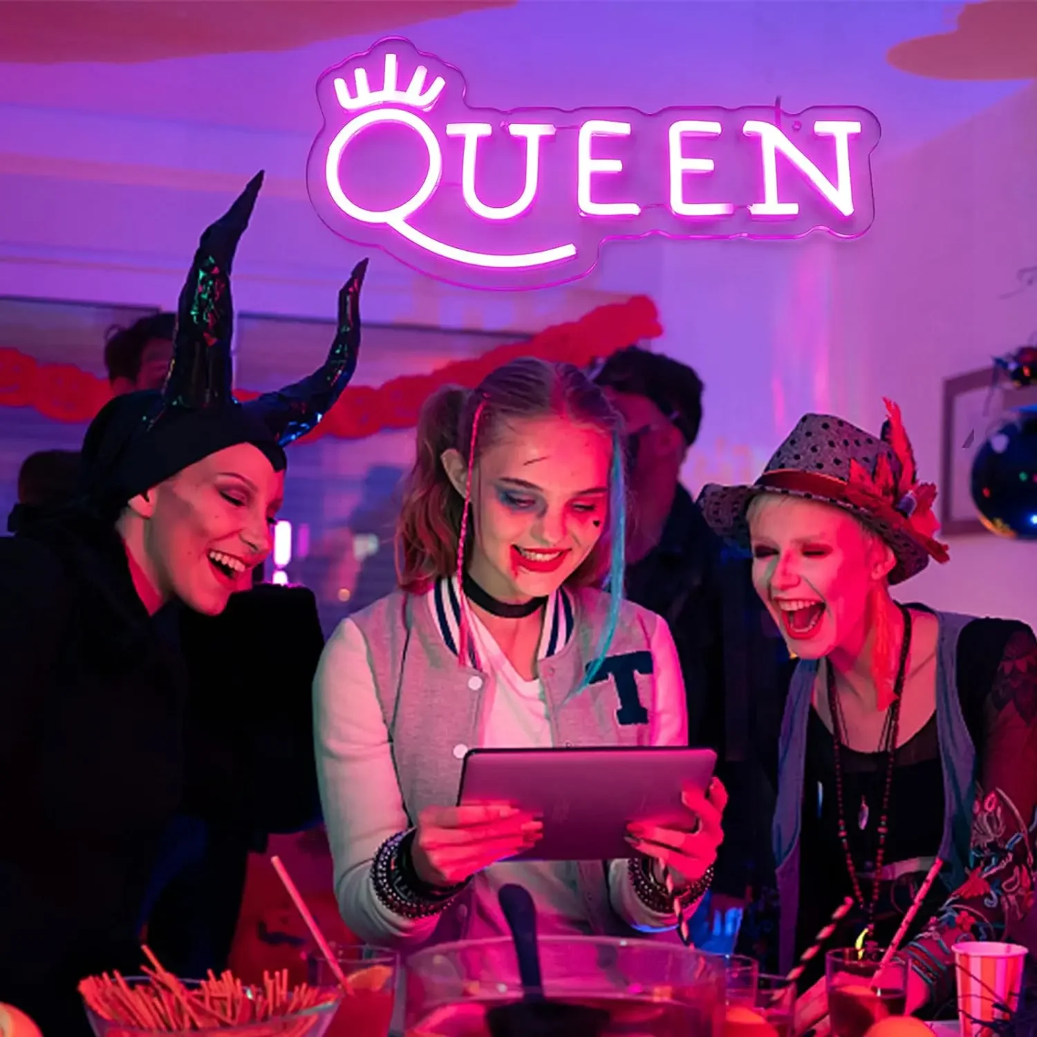 Crown Queen LED Neon Light Letter Pink Neon Lights Wall Decor for Bedroom Shop Apartment Dorm Birthday Party Wedding Gift