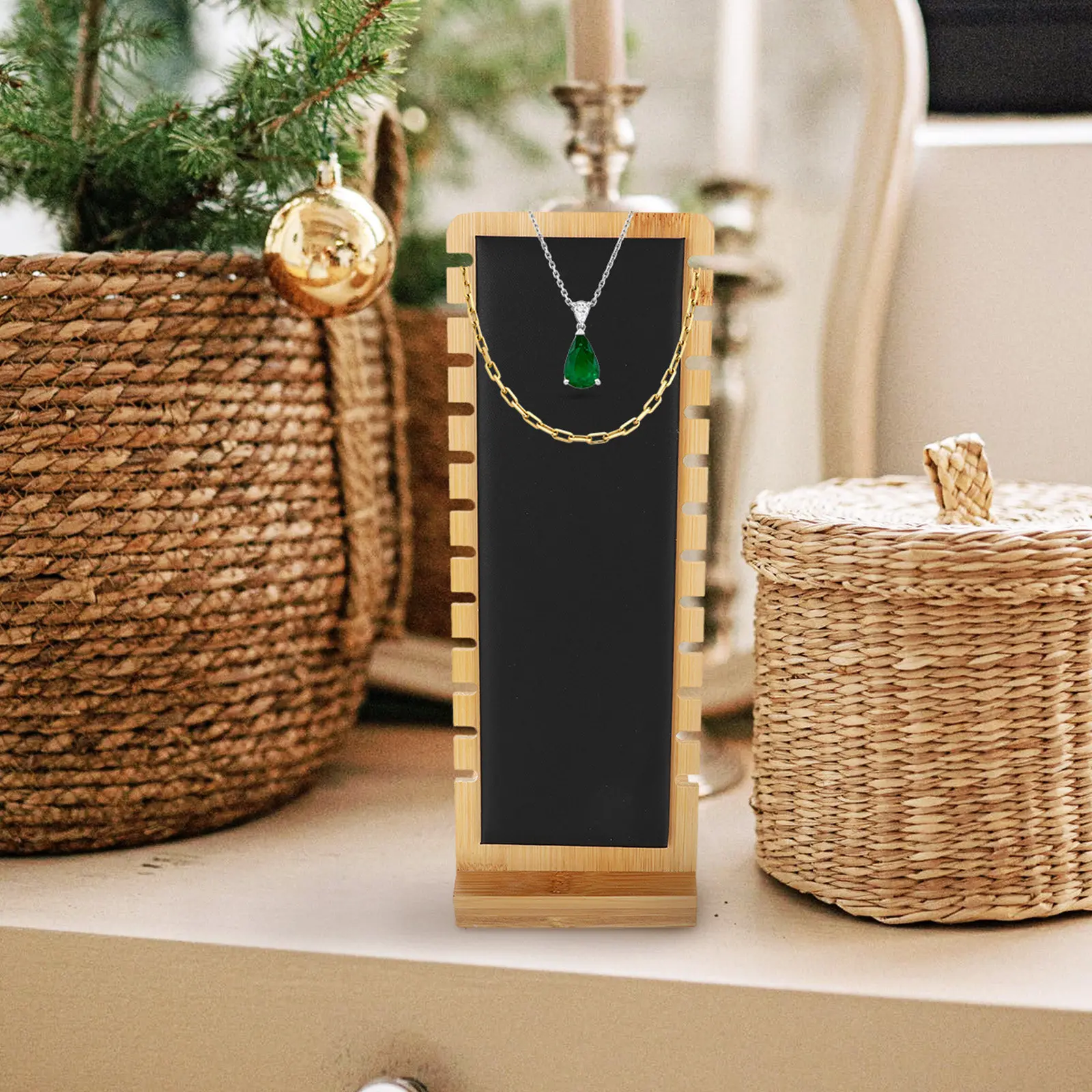 

Bamboo Jewelry Display Stand -Resistant Desktop Necklace Holder for Organizing and Showcasing Necklaces Jewelry