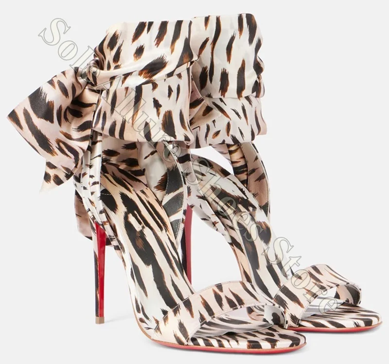 Women Zebra Print Slingback High Heels Patent Leather Ankle Tied Ruffled Strap Open Toe Stiletto Sexy Party Prom Dress Pumps