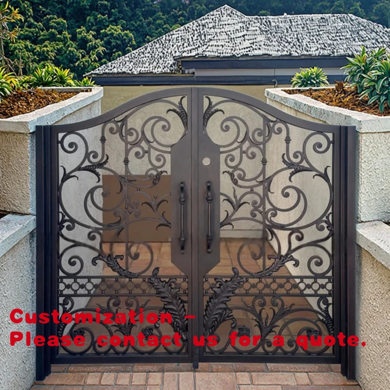 

custom.Elegant Spire Top Wrought Iron Fancy Sliding Automatic Exterior Gate with Modern Design & Hotel Use Powder Coat