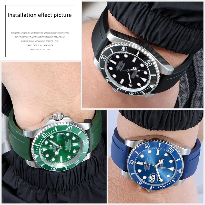 حزام مطاطي لساعة رولكس دايتونا الغواصة GMT SEA-Dweller 20 مللي متر 21 مللي متر 22 مللي متر حزام ساعة سيليكون للغوص الأساور الرجالية
