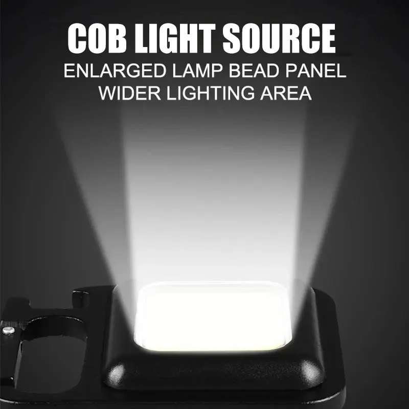 COB LED Mini Flashlight Super Bright EDC Keychain Light Outdoor Emergency Camping Pocket Lamp With Tail Magnet Corkscrew