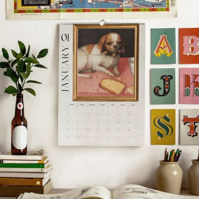 تقويم مضحك للكلاب تقويم جداري ، هفوة فنية جدارية ، هدية فكاهية ، مزحة ، 24 ، 42 × 8 ، 17 × 11 بوصة ، جاناري ، ديكامبر ،