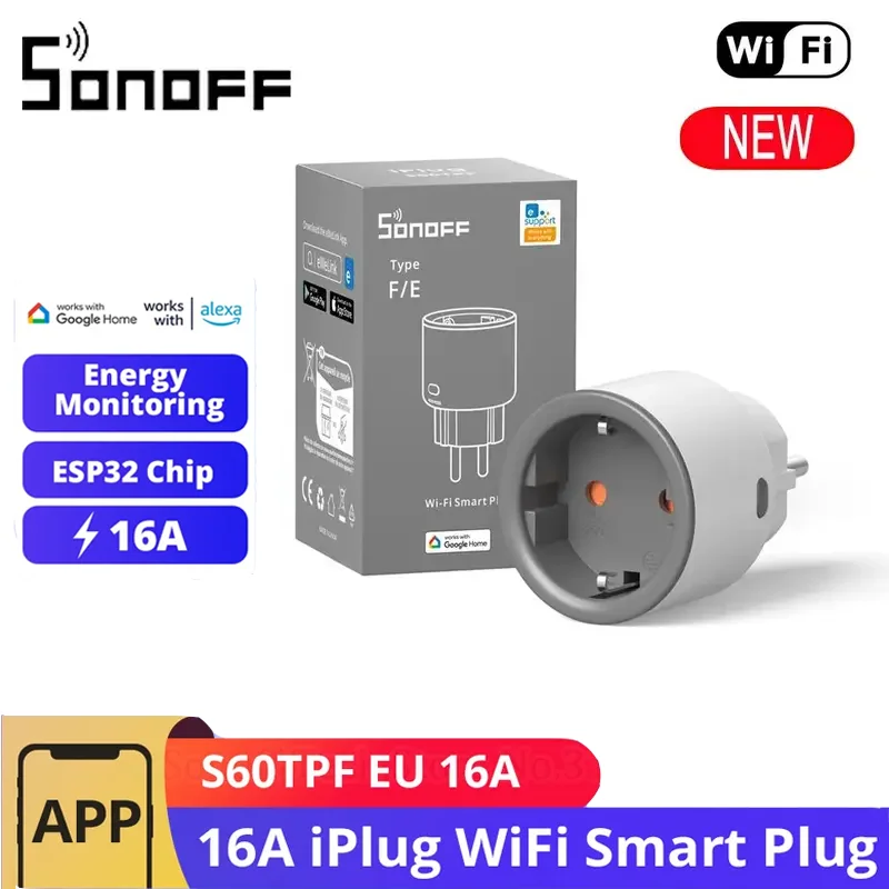 

Умная розетка SONOFF S60 TPF EU iPlug Wi-Fi с таймером мониторинга энергии, дистанционное управление с помощью eWeLink Alexa Google IFTT