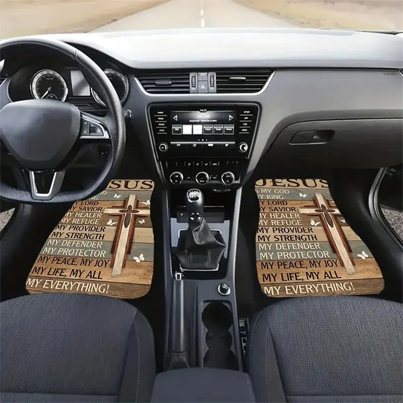 4pcs Christian Floor Mats Set With Cross & Bible Verse Design - Fit Anti-Slip Crystal Velvet All-Weather, Easy To Clean Inter