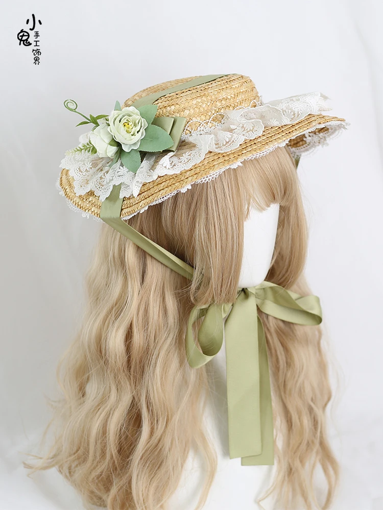 Original lolita Straw Hat flower Elegant Top hat Flower wedding tea party gorgeous hat eclectic reminisce hat