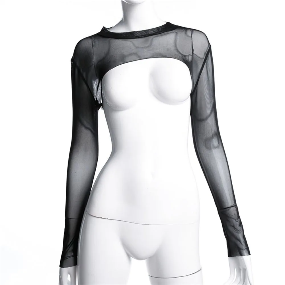 

Women Club Clothes Backless Crop Tops Club Daily Long Sleeve Mesh Mesh Sheer Slight Strech Transparent Brand New