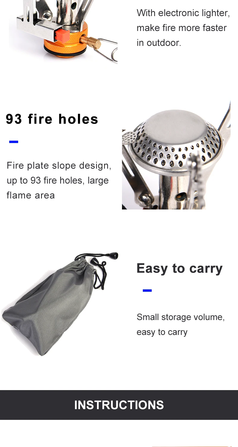 Widesea Einteiliger Gasherd, 3500 W, Aluminiumlegierung, tragbarer Campingkocher, leicht zu tragen, zum Kochen im Freien, Wandern, Rucksackreisen – Detail 4