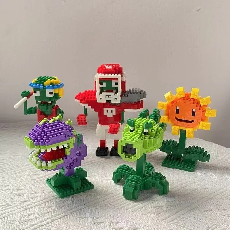 Plants VS Zombies Blocks Small Cartoon Mini Building Block Peashooter SunFlower Chomper Assemble Action Model Doll Toy for Kids