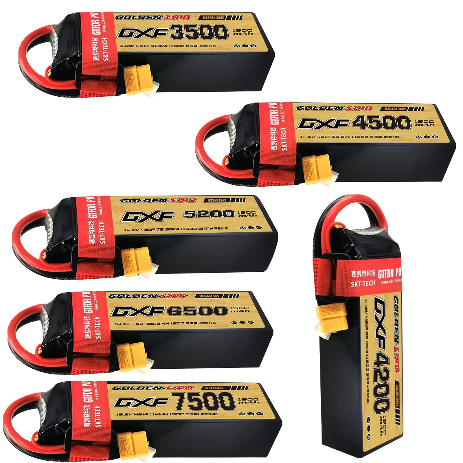 

15.2V 3500mAh 4200mAh 4500mAh 5200mAh 6500mAh 7500mAh 150C DXF 4S Lipo Battery XT60 Plug Hardcase RC Car Buggy Truggy Offroad