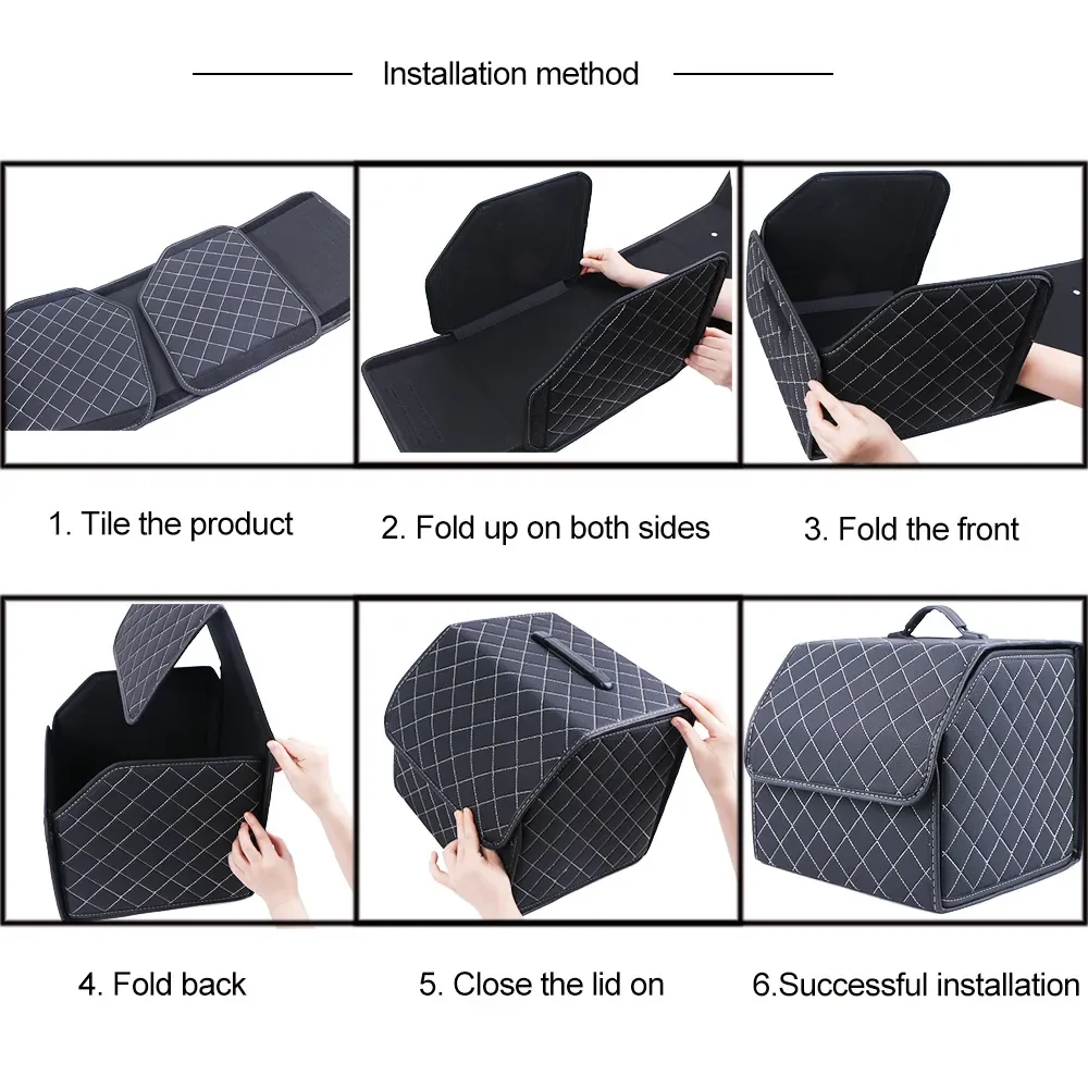 New Car Trunk Organizer Box Folding Large Capacity Auto Multiuse Tools Storage Bag Stowing Tidying Leather For Car Storage Box