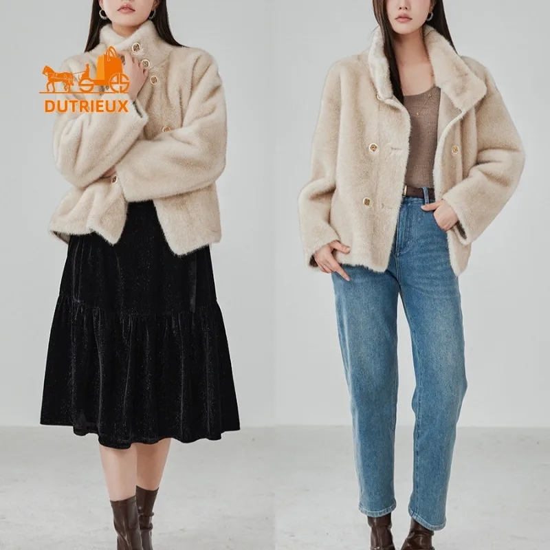 High-end Coat for Women, New Elegant Winter Style Short Genuine Fur Coat with Stand Collar, Windproof and Warm Jacket Fur Coat