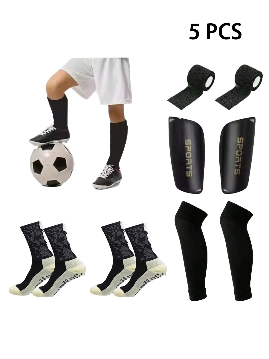 5 Set Men Women Anti Slip Football Socks Sports Bandages Elastic Leg Covers Leg Guards Football Accessories
