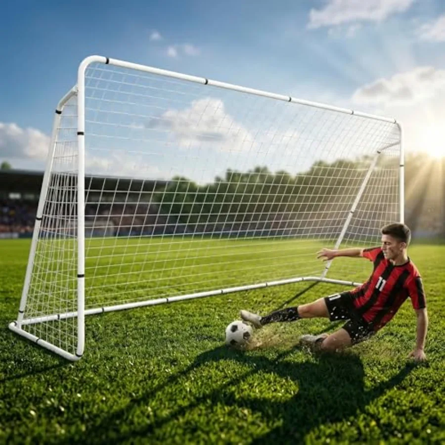 

Backyard outdoor soccer training: portable 12'x6' football goal net with steel frame, black color, quick-setup tournament-grade