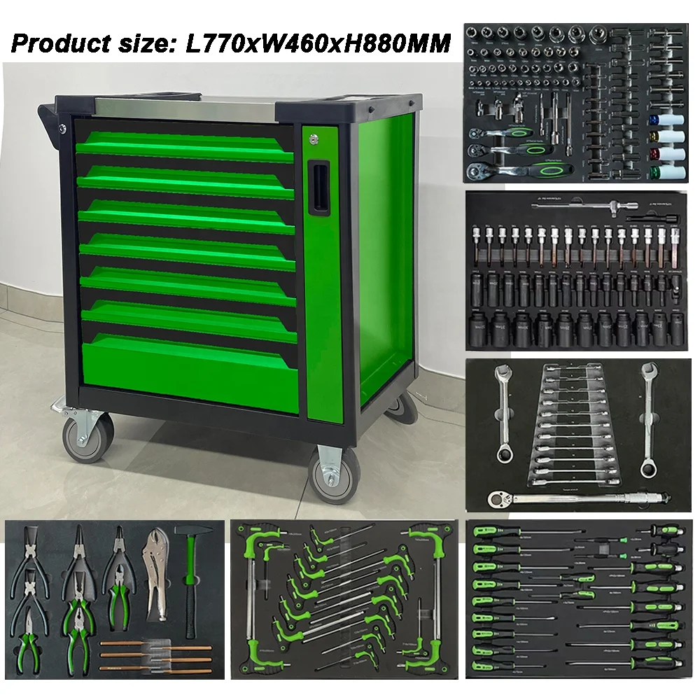 forCE 2024 New Design Tool Trolley Storage Cabinet with Heavy Duty Stainless Steel Tool Chest 7 Drawers Tool Sets Box