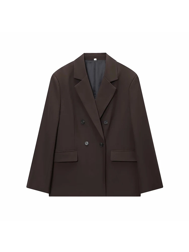 ZOCI Women Office Chocolate Brown Suit Women V Neck Double Button Blazer Belt Mini Shorts Skirt Fashion Vintage Female Sets view 3