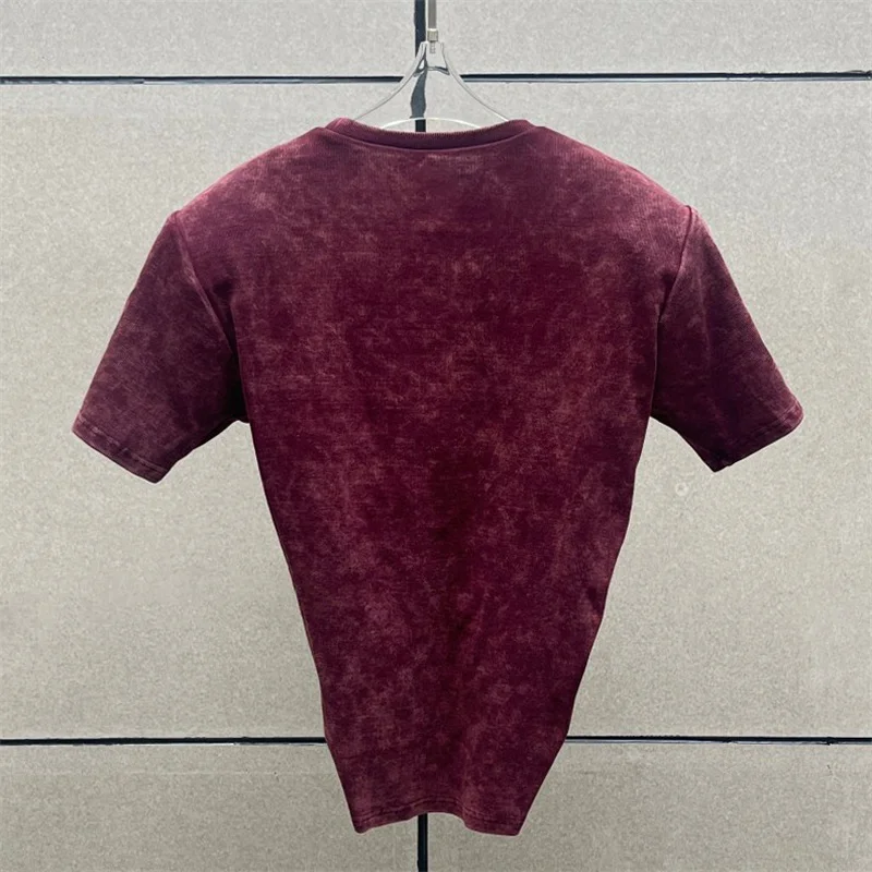 Women's t-shirt New elastic knitted short sleeved top for summer 2025 Shoulder pad slim fit Crop top washed pure cotton corset