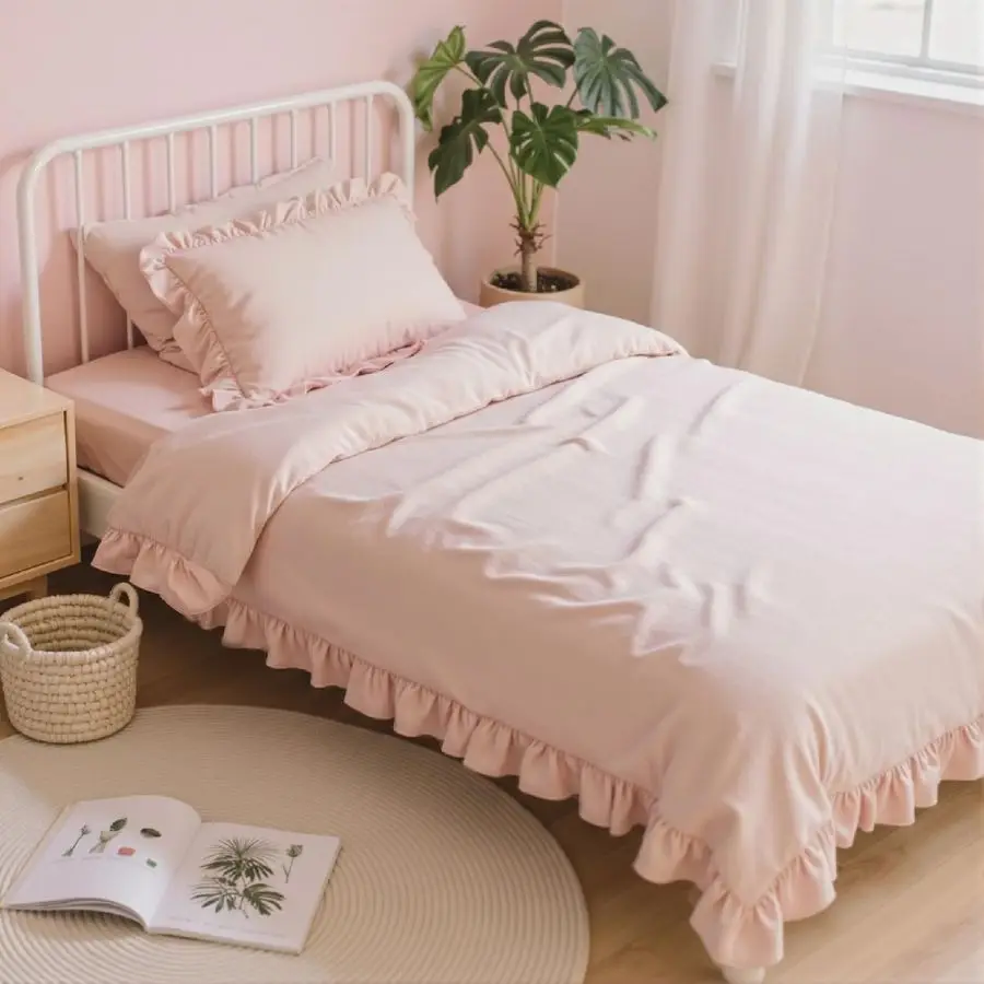 

Комплект постельного белья Twin Comforter Set 5 Piece, розовый, в стиле Shabby Chic, с оборками, на все сезоны, включает 1 одеяло и 1 подушку.
