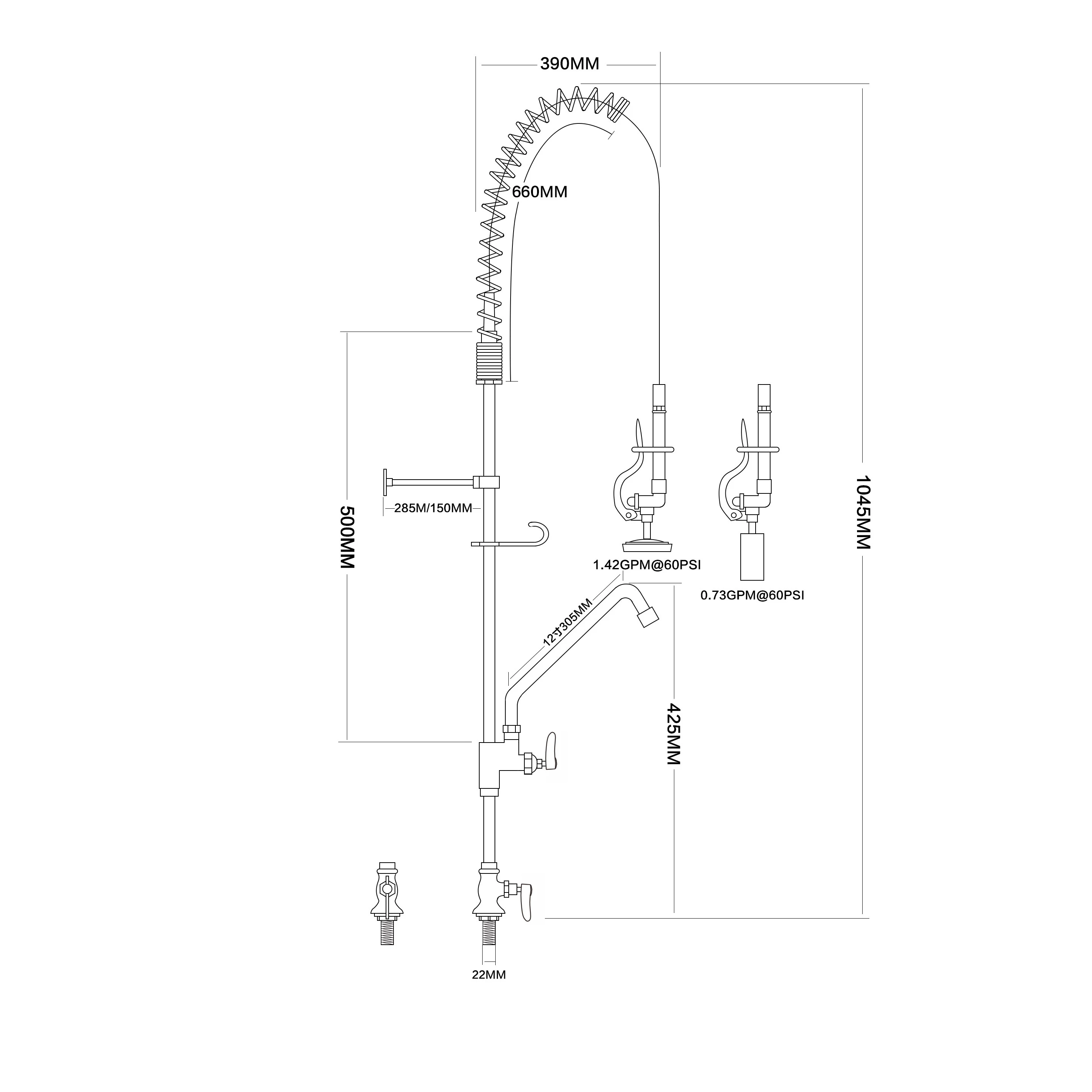 Torneira de pré-enxágue resistente, torneira pull down, torneira de encanamento