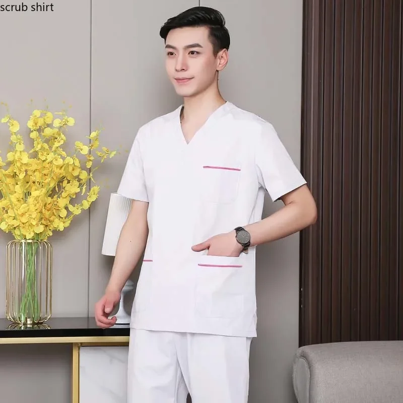 Uniformes médicaux pour hommes, générateurs de hauts de gIslande, salopette à manches courtes, vêtements d\'allaitement, chemise de gIslande à col en