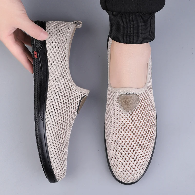 Summer New Hollow Out Casual Shoes Breathable Flat Shoes Men\'s Mesh Shoes Beach Shoes Anti Slip Soft Sole Shoes Men\'s Loafers