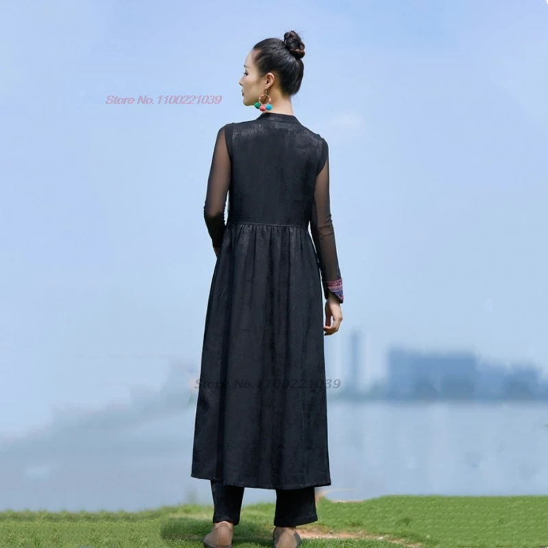 فستان صيني عتيق لعام 2025 مطرز بالزهور الوطنية بدون أكمام فستان هانفو بتصميم عتيق على شكل حرف a من قماش الجاكار الساتان فستان شعبي محسن #5