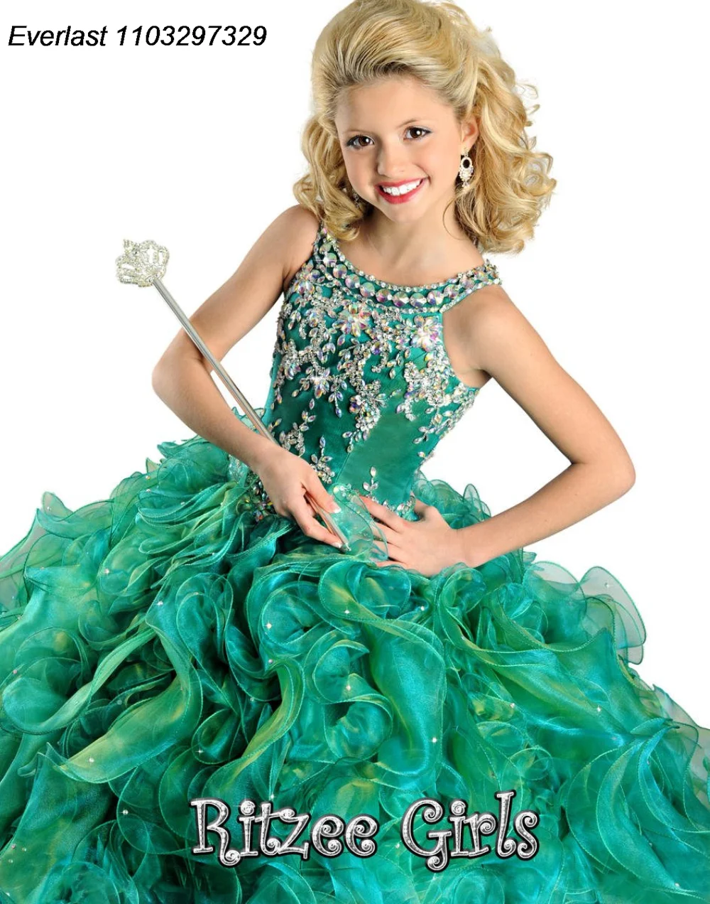 EVLAS Aangepaste Groene Bloemenmeisje Jurk voor Bruiloften Ruches Kristal Kralen Kids Pageant Gown Heilige Eerste Communie Jurk TFD162