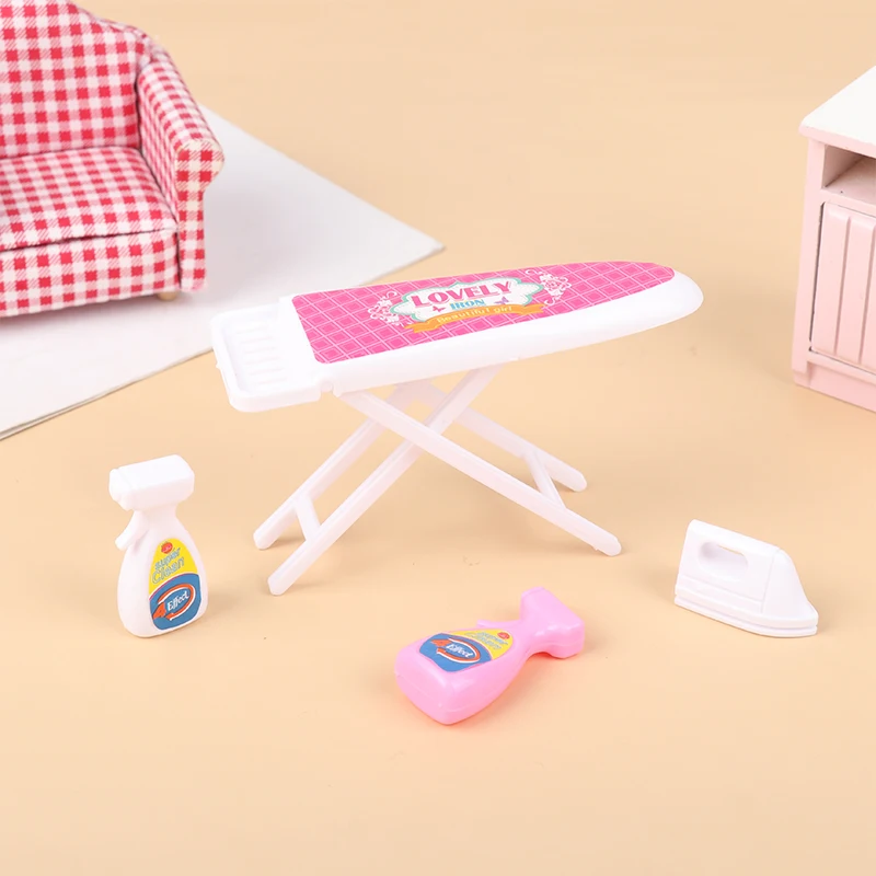 1Set Dollhouse Miniature Laundry Tools Storage Basket Bucket Detergent Electric Iron Home Decor Toy Doll House Accessories