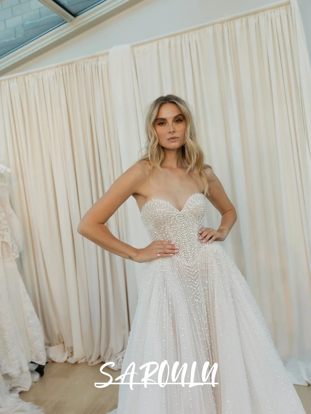 Stunning Pearls A Line Wedding Dress Low Back Graceful Sweetheart Neckline Customized Bridal Gown Modern Charming Women Wear