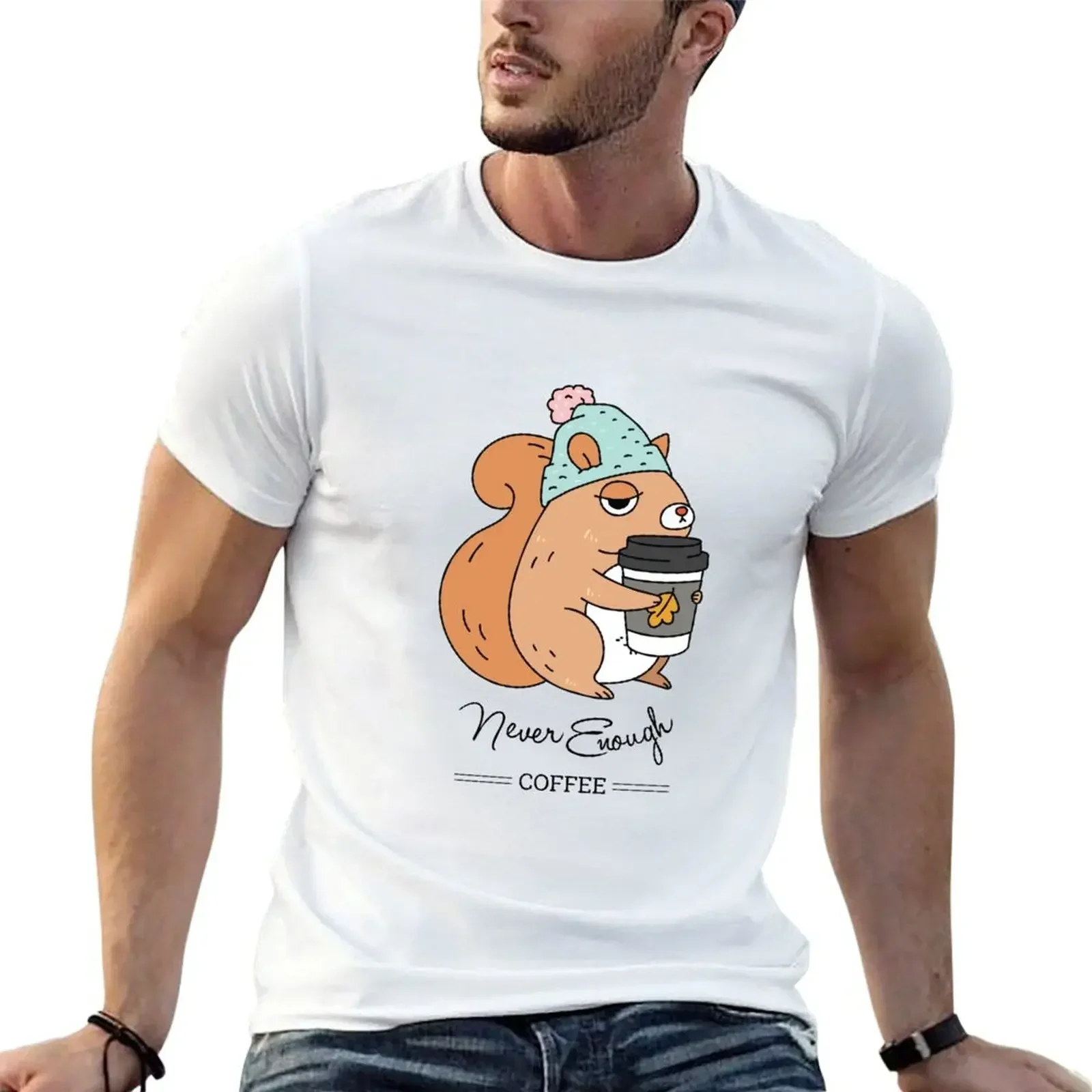 Squirrel, never enough coffee T-Shirt graphic tee shirt quick drying anime clothes graphic shirts compression shirt men