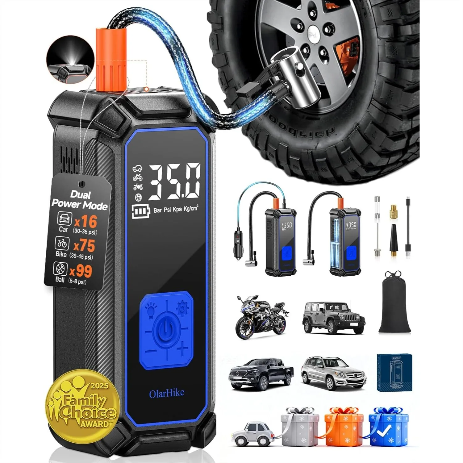 

Cordless Tire Inflator Portable Air Compressor, 5400mAh & 12V DC, Air Pump for Car Tires with LED Light & Digital Pressure Gauge