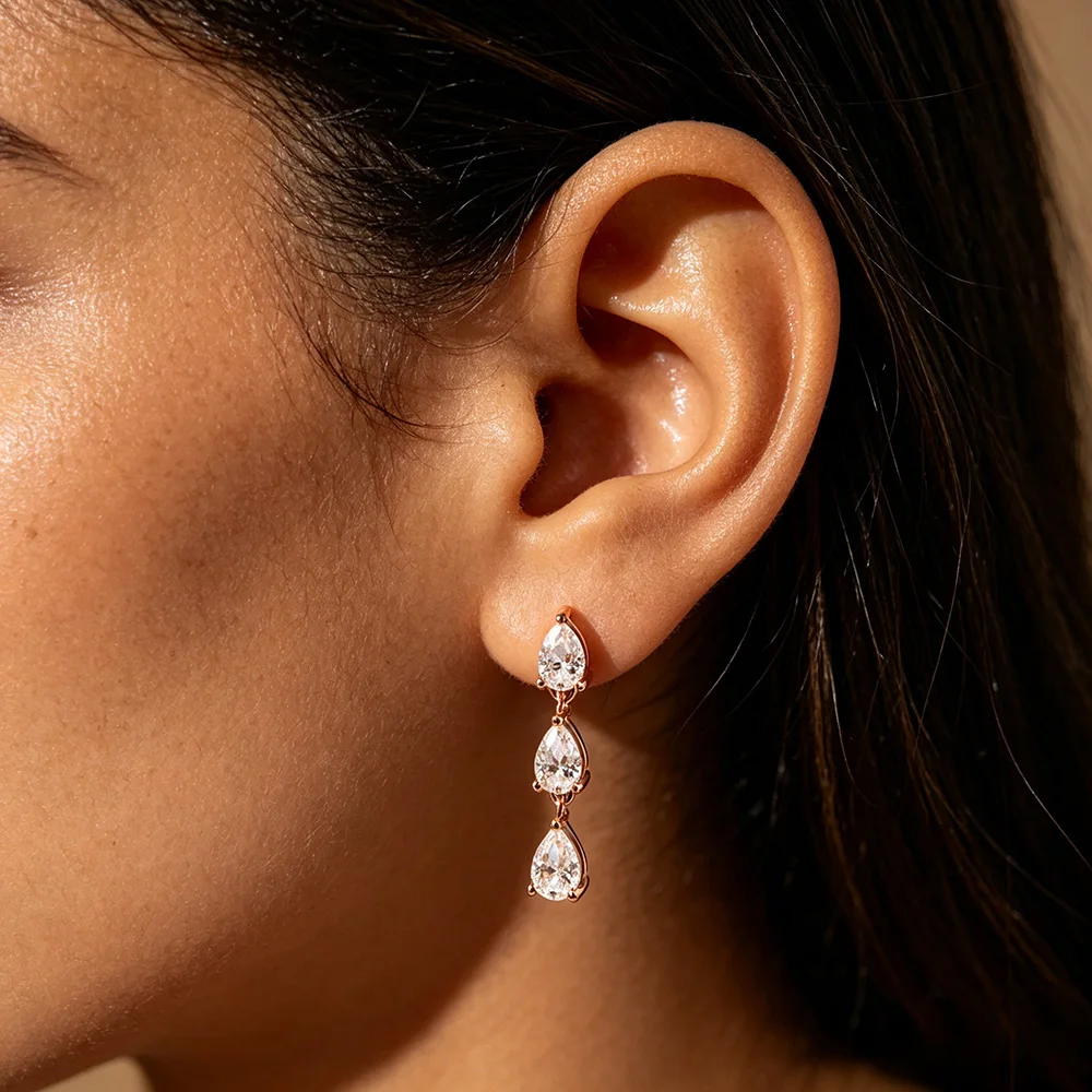 OEVAS Each 4x6mm Pear Cut Full Moissanite Drop Earrings for Women S925 Silver Can Pass Diamonds Test Engagement Fine Jewelry