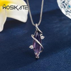 WOSIKATE Korean Amethyst Pendant Necklace For Women 925 Sterling Silver Fashion Jewellery Clavicle Chain Necklace