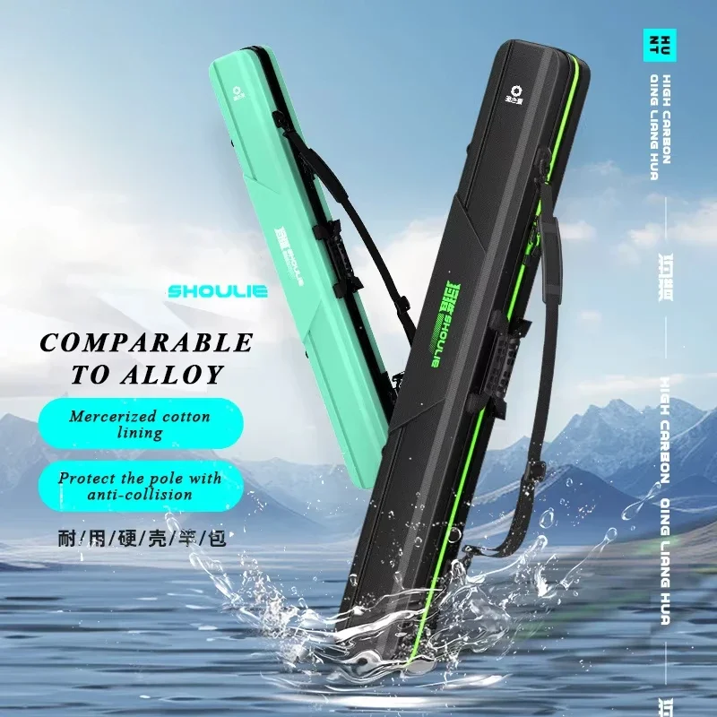 

Protective Storage Fishing Case Rod Bag Shockproof Hard Shell ABS+PC 7 Layer Gear Tackle Carry with Fish Umbrella Pocket