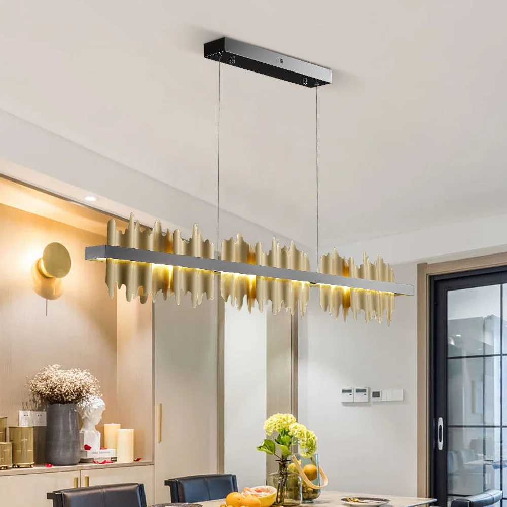 Rectangular Iceberg Design LED Candelabro, Iluminação para restaurantes, Gold e Black Fixture, Kitchen Island, New Modern