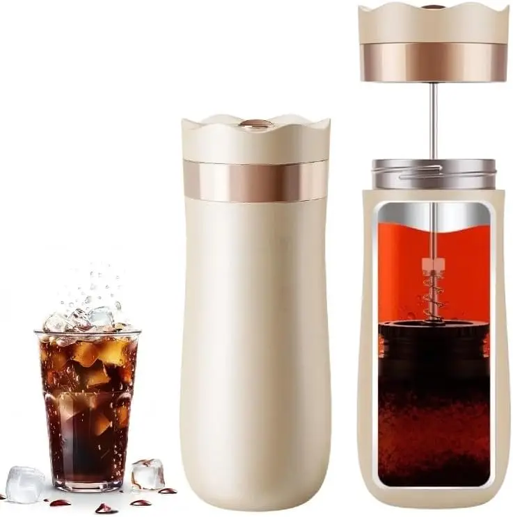 

Travel French Press Coffee Maker 12oz Portable Double-Wall Stainless Vacuum Insulated Coffee Mug Perfect for Camping and Travel