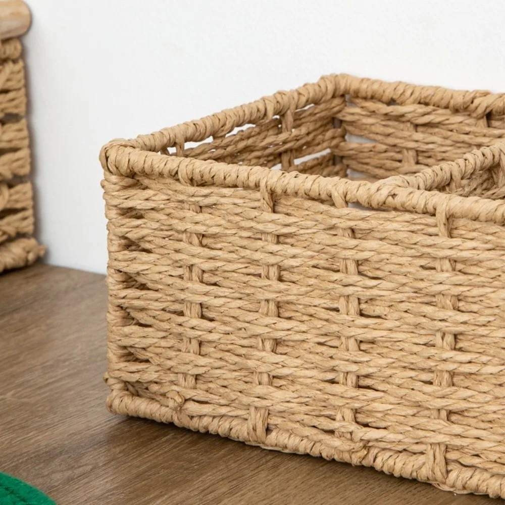 3-Section Storage Box Large Capacity Decorative Woven Storage Basket Space Saving Multi-Purpose Desktop Organizer Home Bedroom