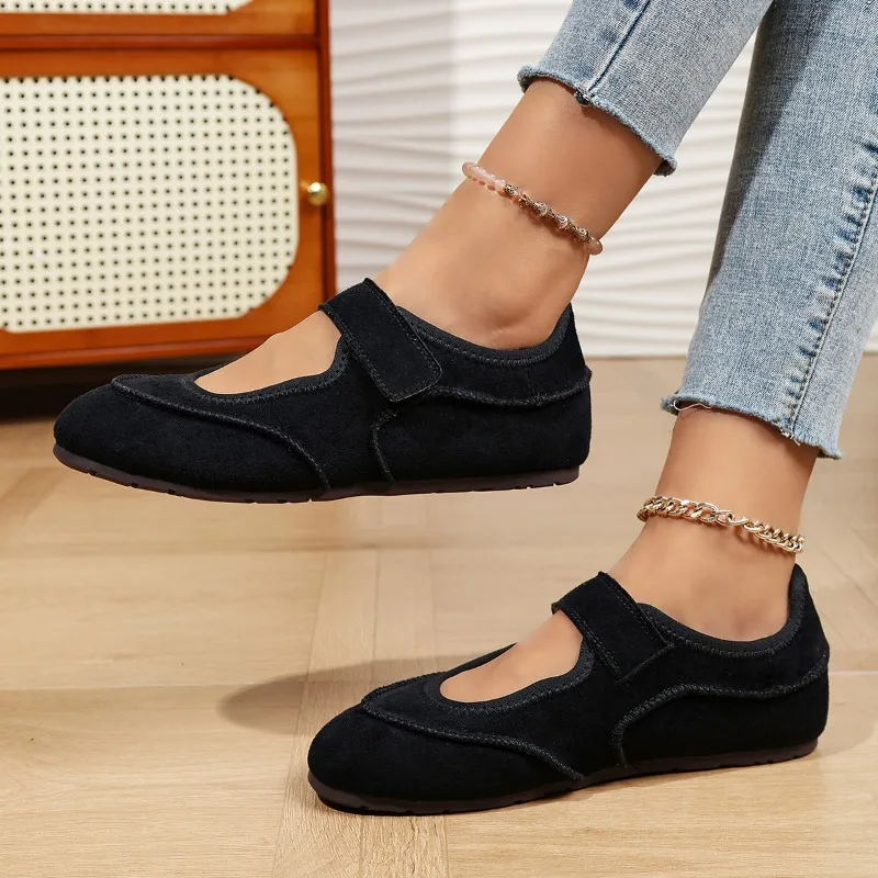 Inside Heightened Flat Shoes Winter New Round Toe Shallow Mouth Splicing Super Soft Cotton Shoes