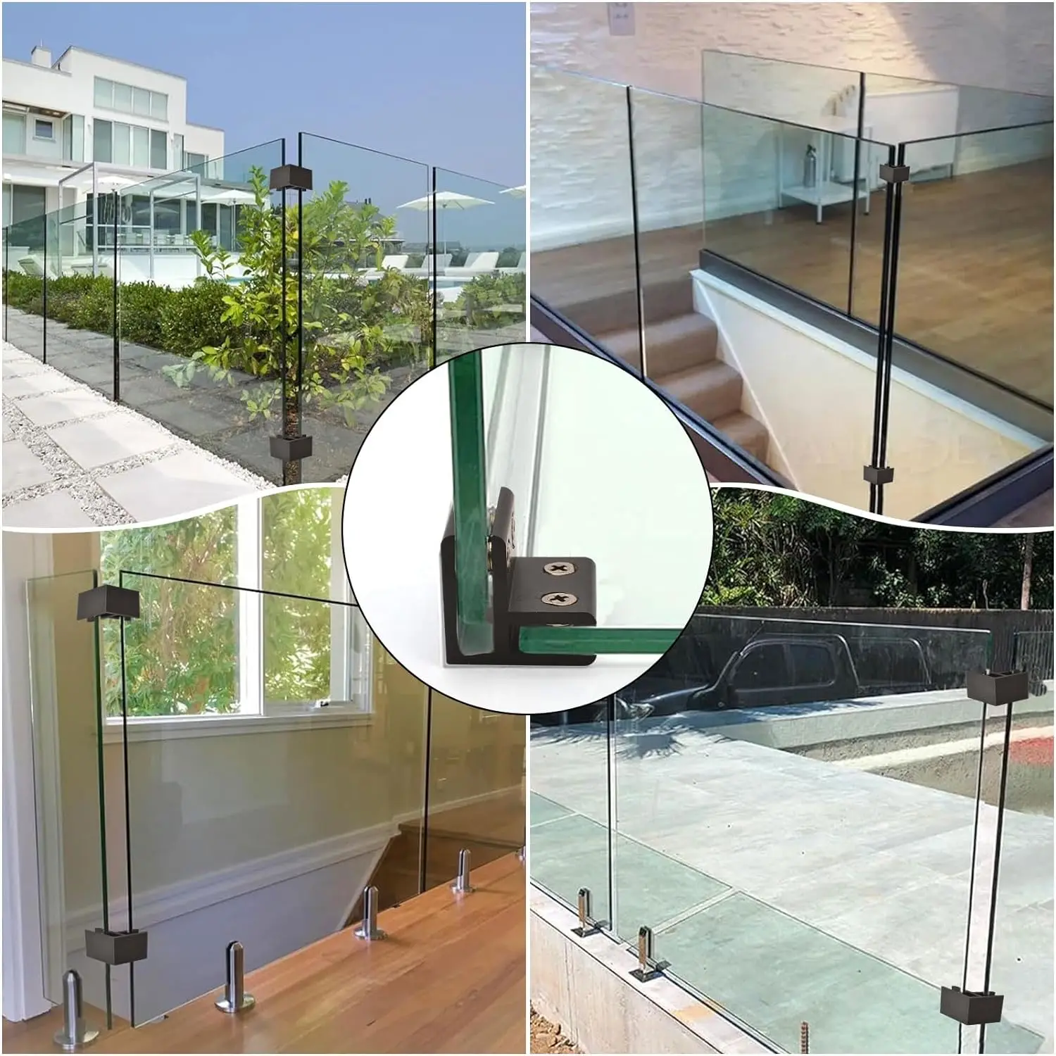 4Pcs Aluminum Black Glass To Glass Clip Clamp Bracket Cubicle Partition L H T Cross Shaped Joiner