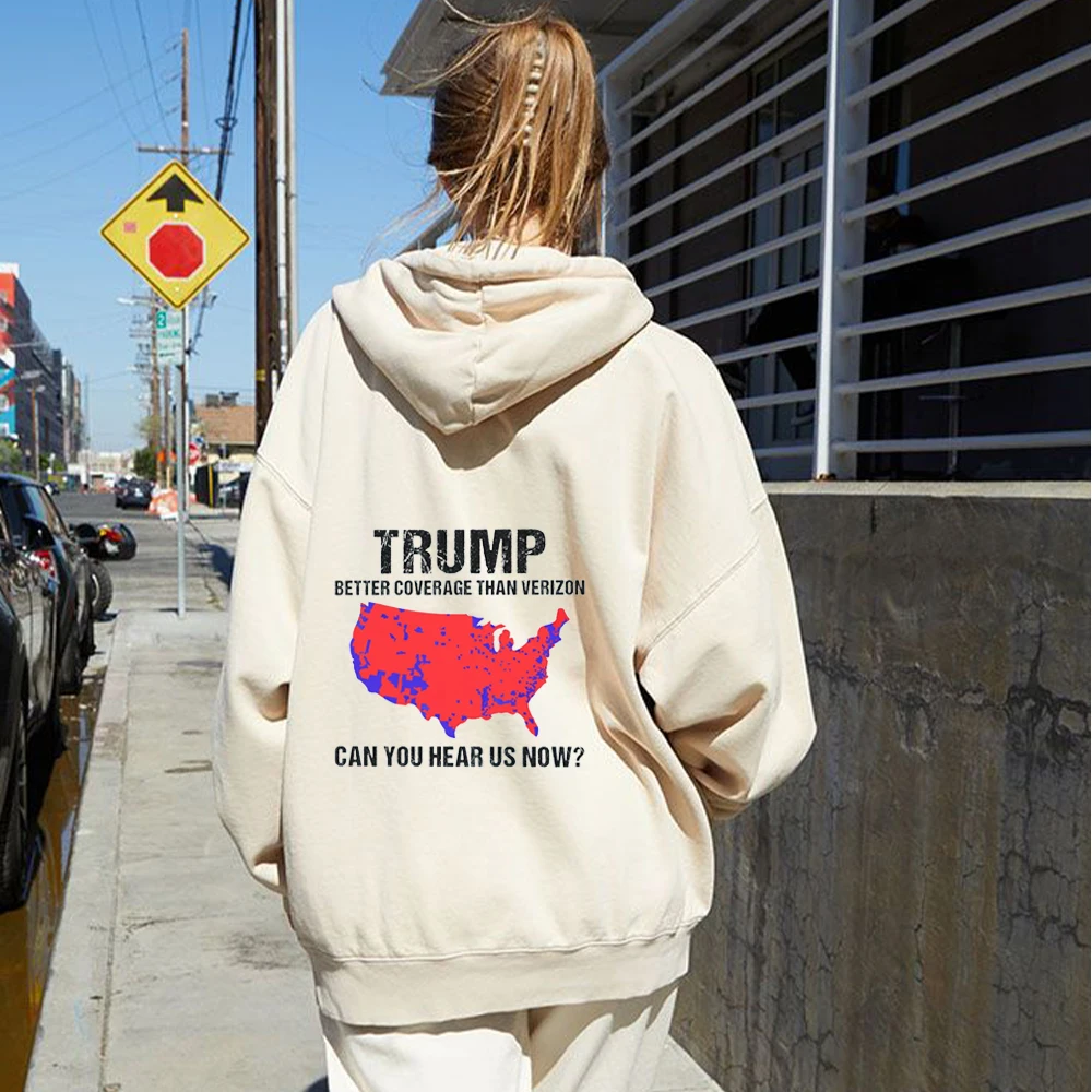 Trump Better Coverage Than Verizon Sweatshirts 2024 Election Retro Fashion 90s Long Sleeve Winter Clothing Zip Up Hoodie