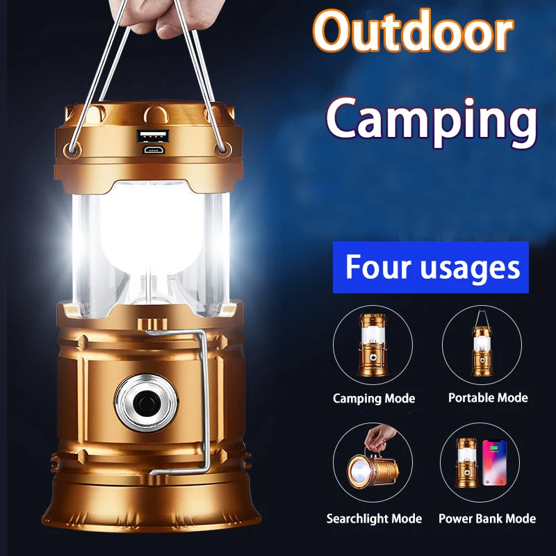 Linterna LED COB 2 en 1 para acampar, linterna portátil, linterna plegable resistente a impactos para senderismo, linterna impermeable para acampar