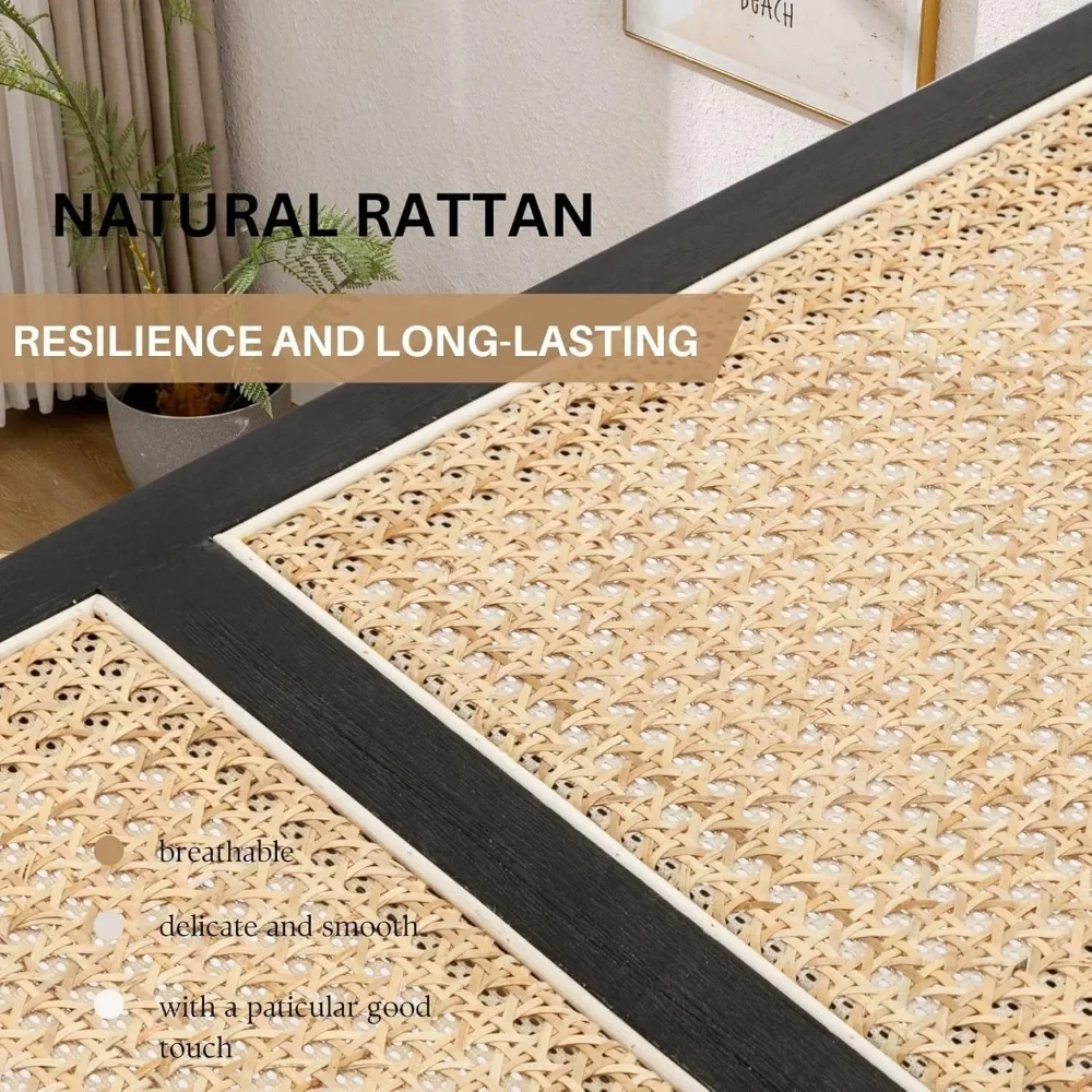 45-дюймовая черная скамейка из ротанга для прихожей, плетеное дерево и трость, конец кровати, скамейка, деревянная обеденная скамейка в фермерском доме с подставкой для ног