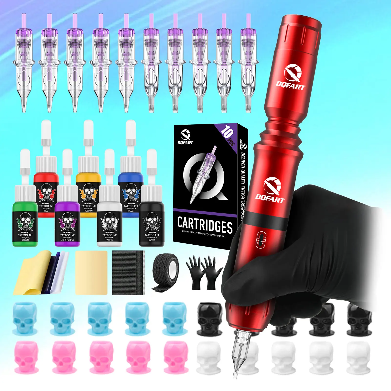 

Беспроводной набор для татуировки DQFART, профессиональный набор ручек для татуировки, полный набор тату-пистолетов для начинающих, принадлежности для татуировки